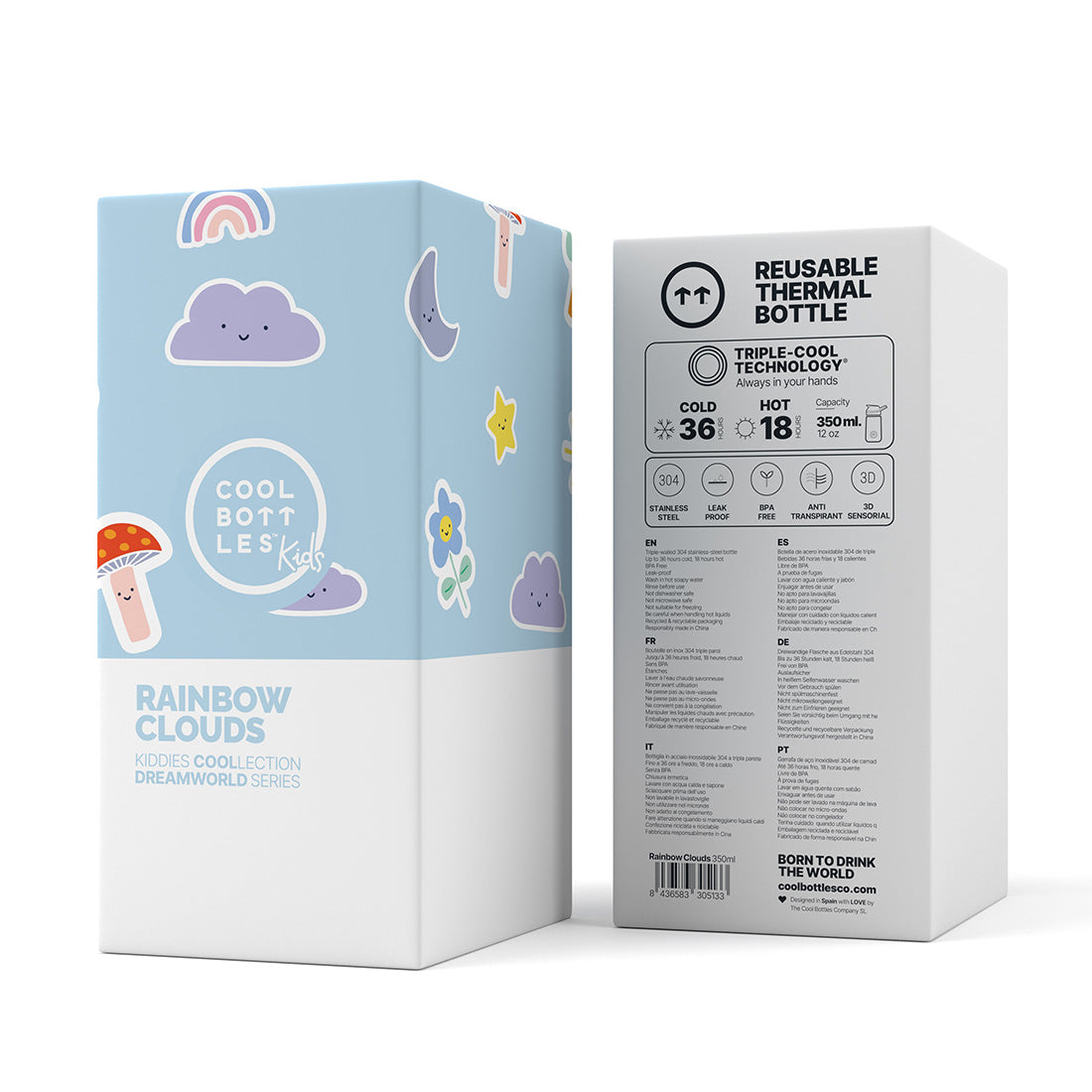 Garrafa térmica Cool Bottles, Rainbow Clouds 350 ml