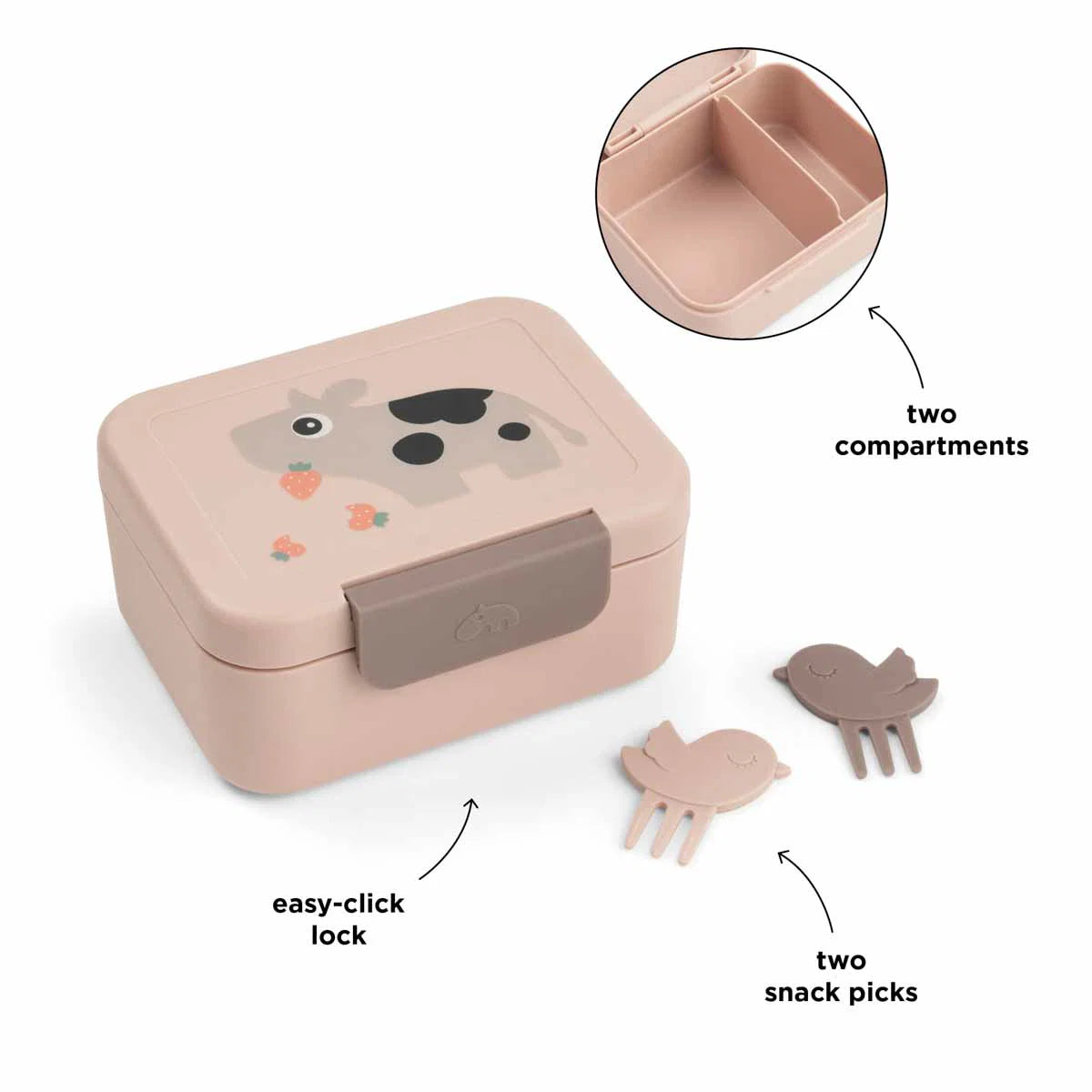 Caixa de snacks com mini garfo, Tiny Farm Powder