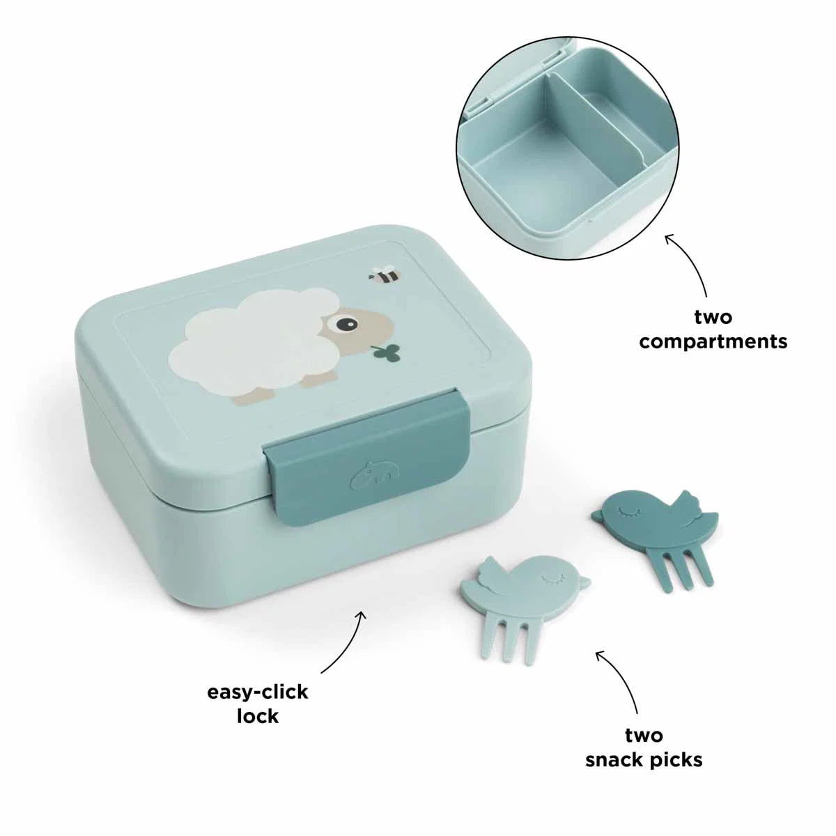Caixa de Snacks c/ mini garfo, Tiny Farm Blue