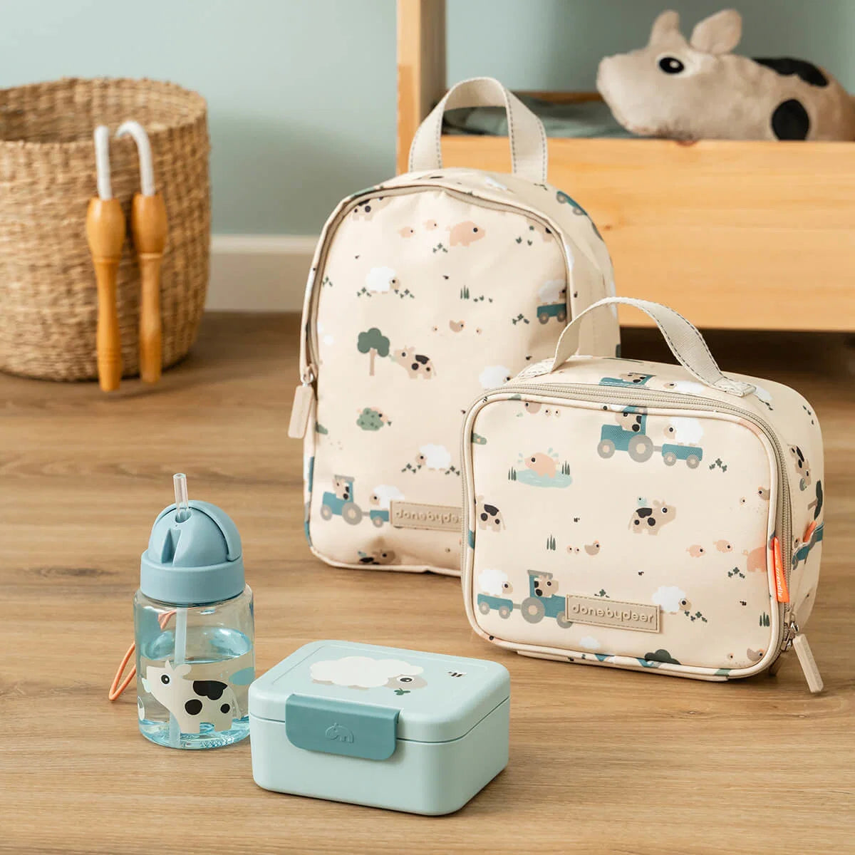 Caixa de Snacks c/ mini garfo, Tiny Farm Blue