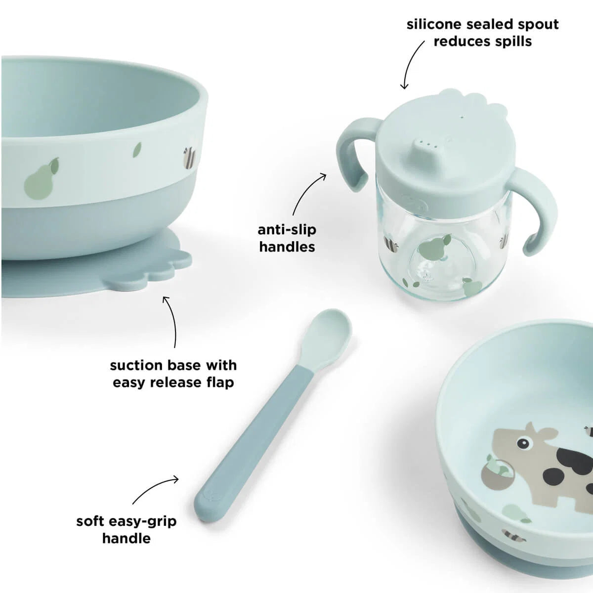 Foodie Conjunto de Refeição com ventosa, Tiny farm Blue