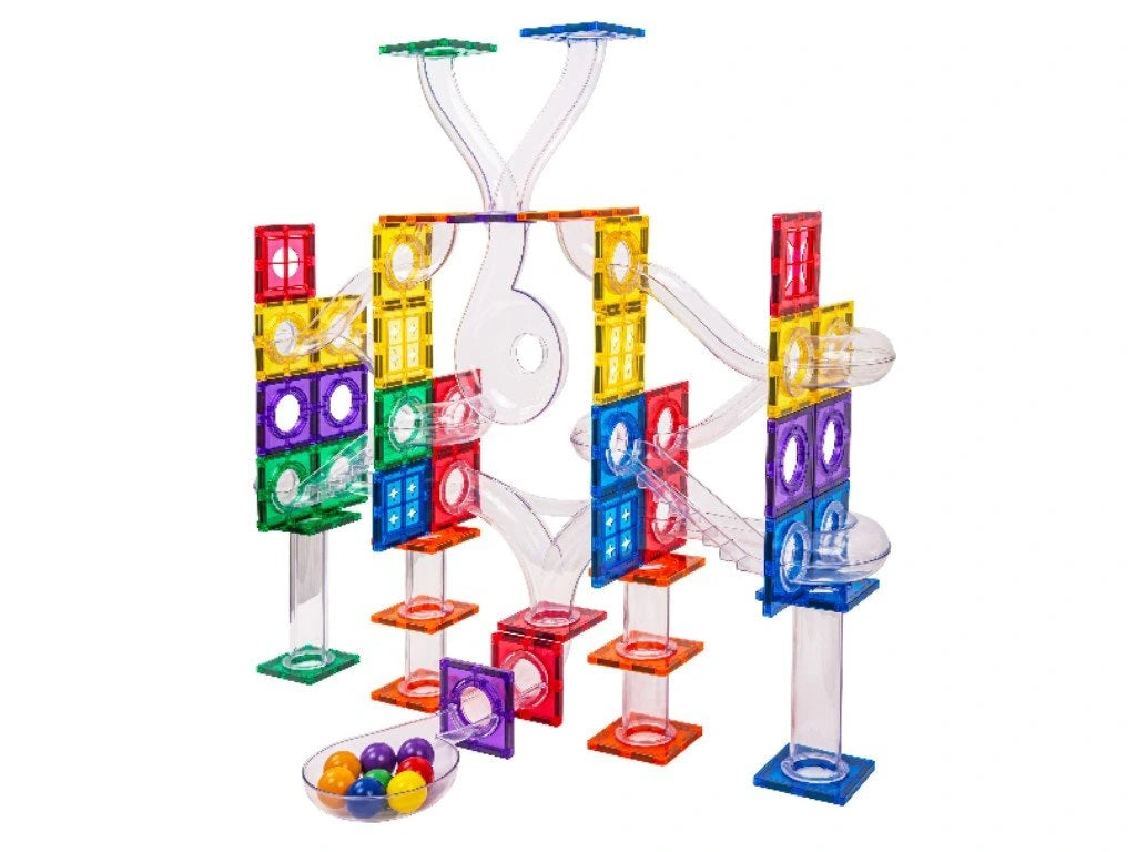 Magnetic Tiles - Pista de Bolas 136 peças + Bolas Luminosas