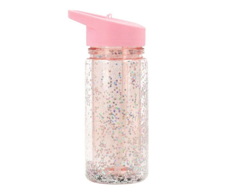 Garrafa com palhinha glitter star pink, Tutete