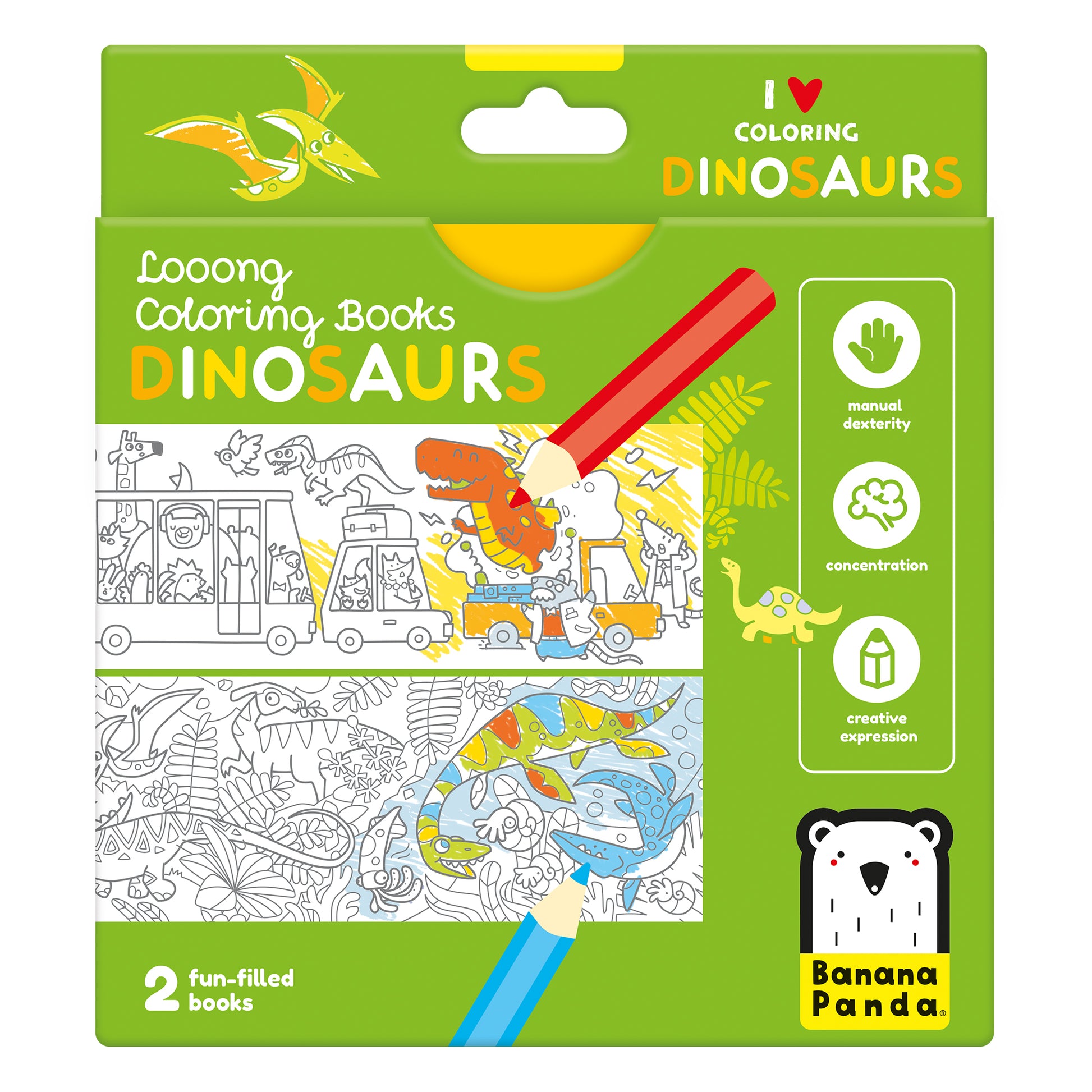 Looon Coloring Books Dinossaurs - Livro Desdobrável para Colorir 4+